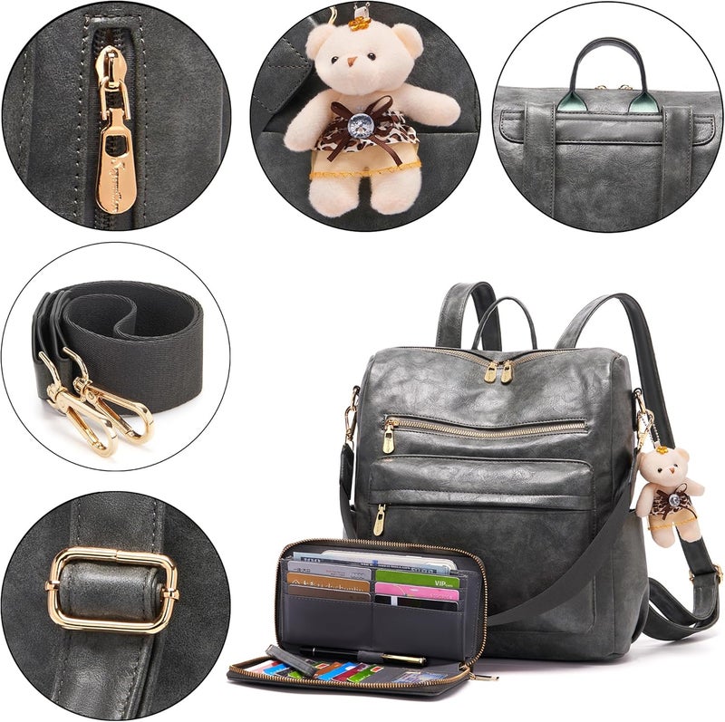 Soperwillton Women Backpack Purse Multipurpose Design Handbags Shoulder Bag PU Leather Travel bag Backpack Set 2pcs - Image 4